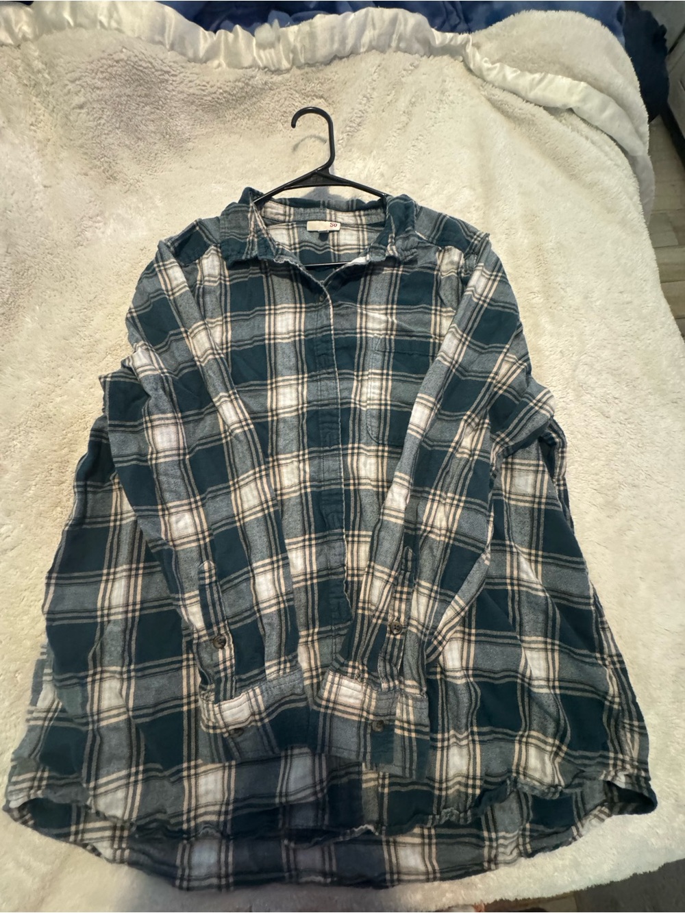 Kohl's Teal and White Plaid Lightweight Shirt Jacket